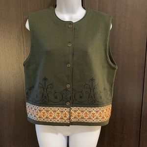Pendleton Wool Blend Sweater Vest w Brocade Detail